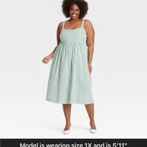 💕NWT Ava & Viv Green & White Strap Square Neck Sundress size 1X/18